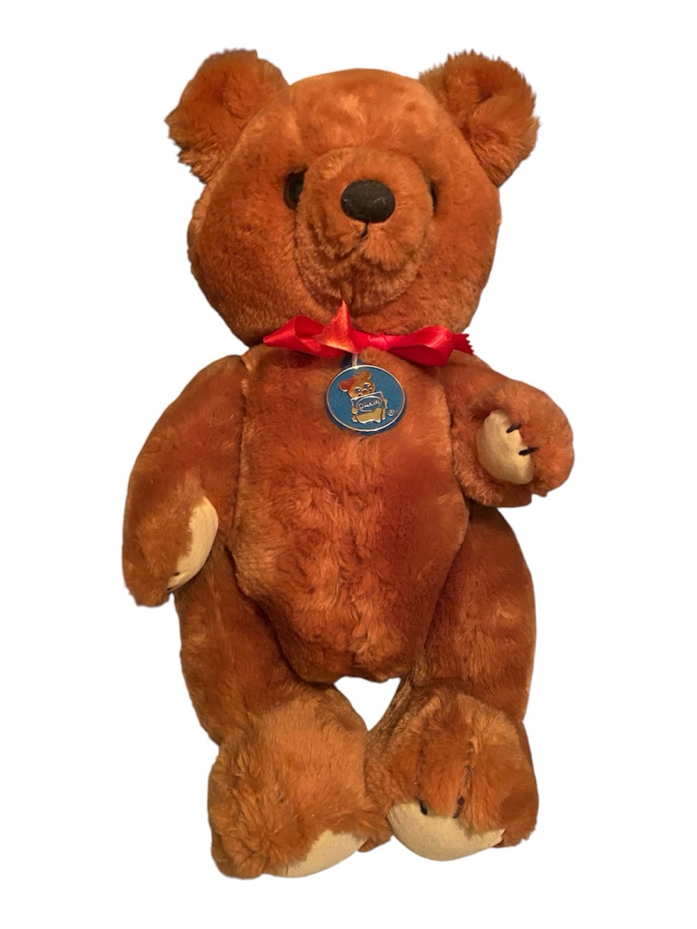 Vintage Dakin 1981 Honey Brown Jointed Plush Teddy Bear with Red Bow w/ Tag